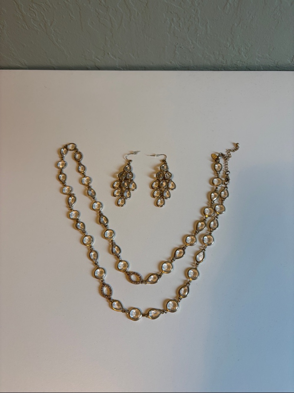 Gold-Tone Crystal Drop Necklace & Dangle Earrings Set - Women Jewelry